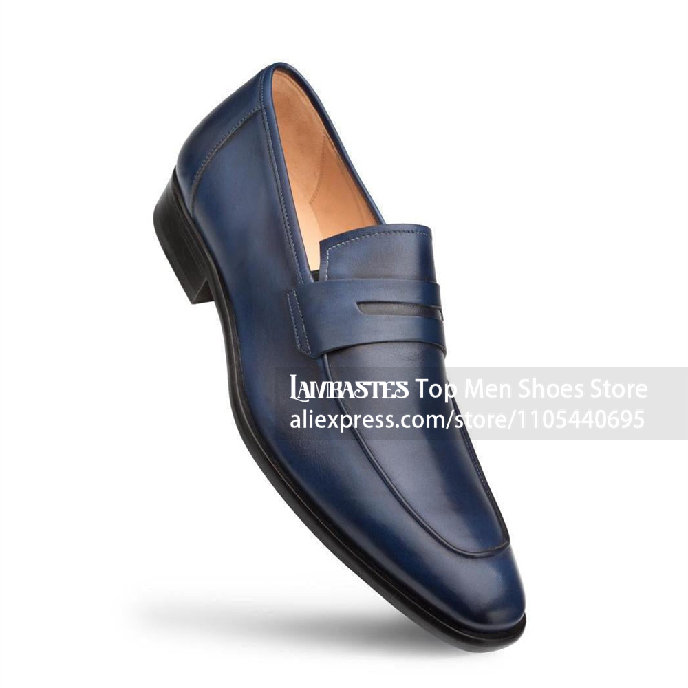 Navy Blue PU Leather Penny Loa - огляд і ціна Men'S Shoes Navy Blue