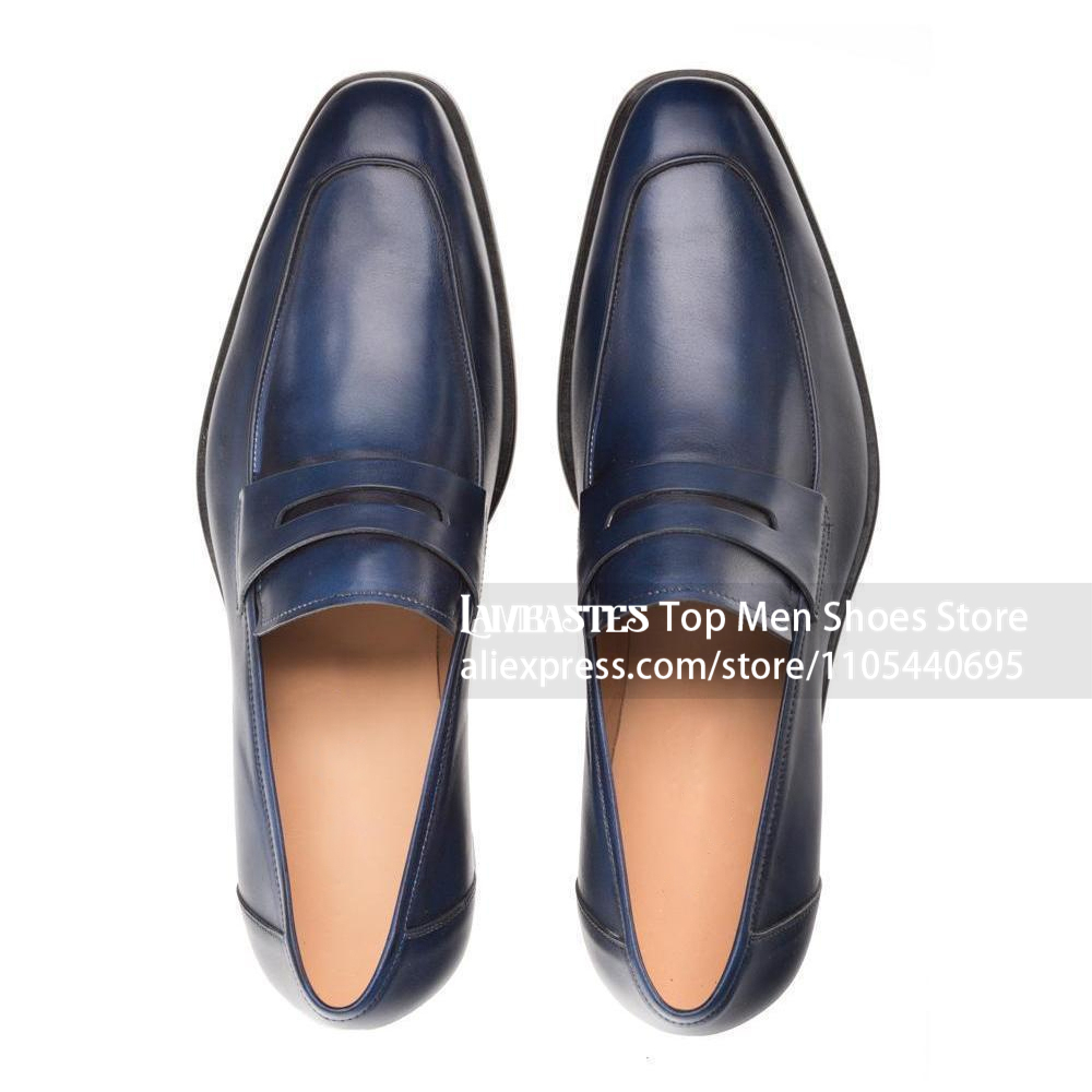Navy Blue PU Leather Penny Loa - огляд і ціна Men'S Shoes Navy Blue