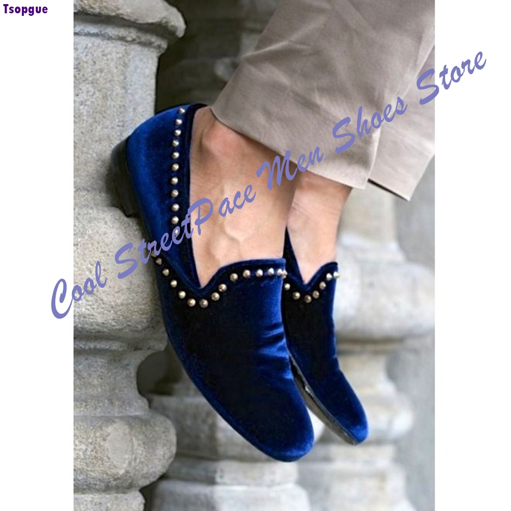 Men Navy Blue Velvet Studded L - огляд і ціна Men'S Shoes Navy Blue